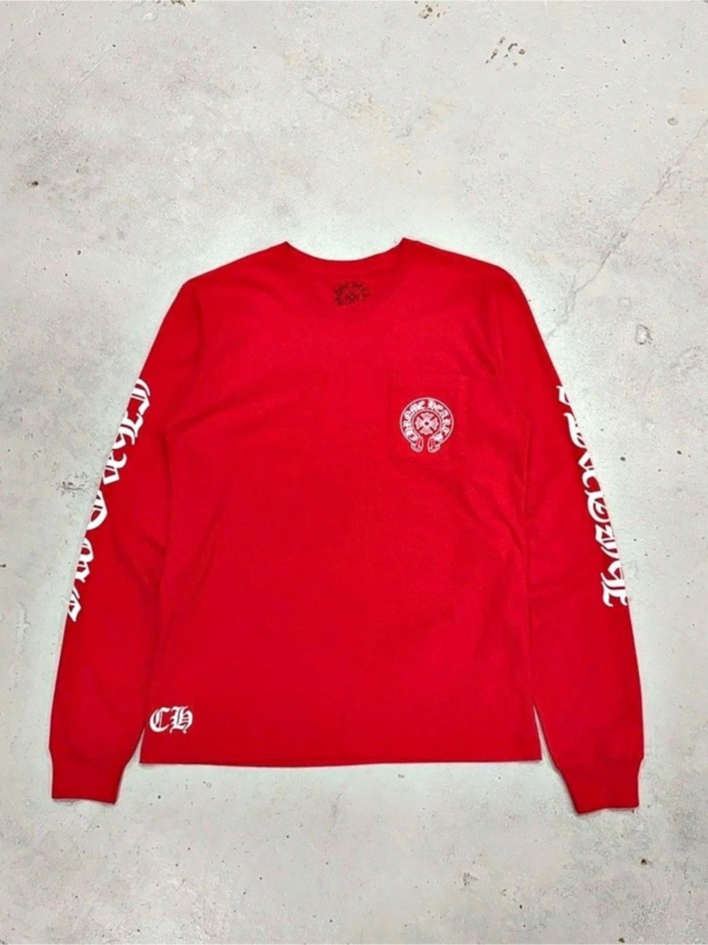 Chrome Hearts Horseshoe Cemetery Cross Long Sleeve Red Long Sleeve Tee